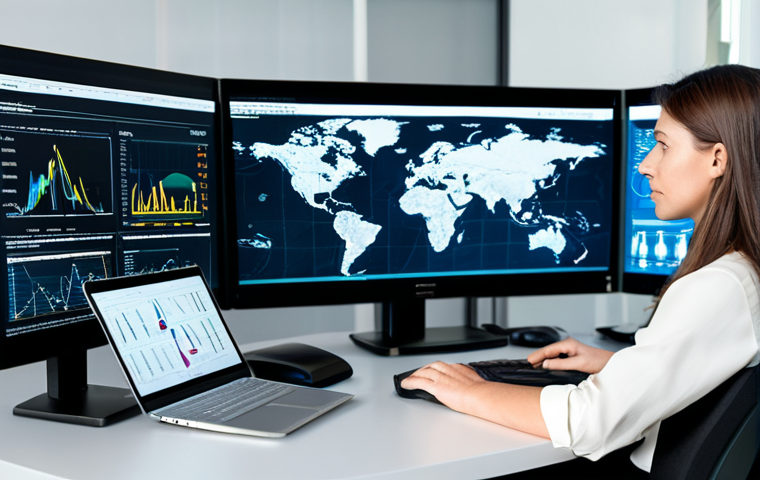 A professional environmental policy analyst, fully clothed in modest business attire, sits focused at a sleek desk in a sunlit, modern office. Large, transparent holographic screens display complex environmental big data visualizations, including climate models, satellite imagery, and pollution patterns. The analyst's hands are naturally positioned, subtly interacting with the advanced interface. The setting emphasizes innovation and sustainability with clean lines and natural materials. Professional photography, high resolution, soft studio lighting, perfect anatomy, correct proportions, natural pose, well-formed hands, proper finger count, safe for work, appropriate content, professional, family-friendly.