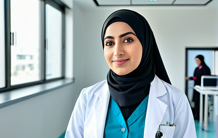 **

"A professional female doctor in a modern hospital, wearing a hijab and a lab coat, fully clothed, appropriate attire, safe for work, perfect anatomy, natural proportions, family-friendly, showcasing advanced medical technology, clean and bright environment, professional photography, high quality, Arabic calligraphy in the background."

**