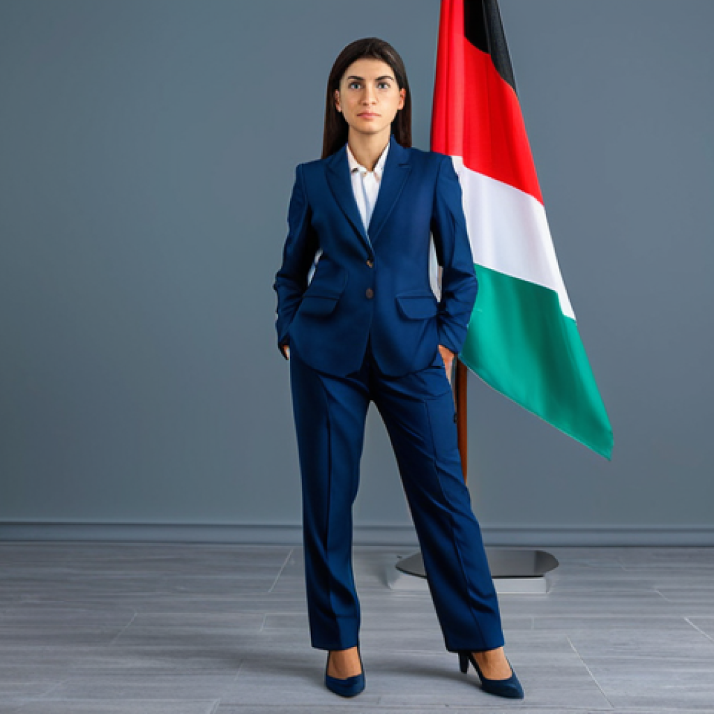 정책분석사 자격증 공부 비법 - **
"A professional female policy analyst in a modest, dark blue business suit, standing confidently...