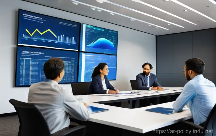정책분석사 자격증 취득 후 취업 루트 - **Prompt:** A diverse group of professional policy analysts, including men and women from various ba...