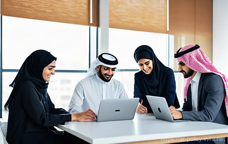정책분석사와 지역사회 프로젝트 - **Prompt:** A diverse group of energetic young Arab men and women, all dressed in comfortable, cultu...