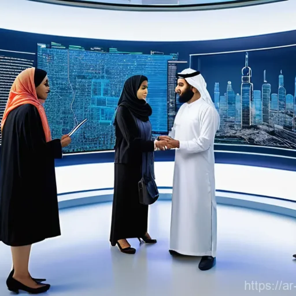 정책분석사와 데이터 활용 기반 정책 연구 - **Prompt:** A diverse group of policy analysts, including men and women from various Arab background...