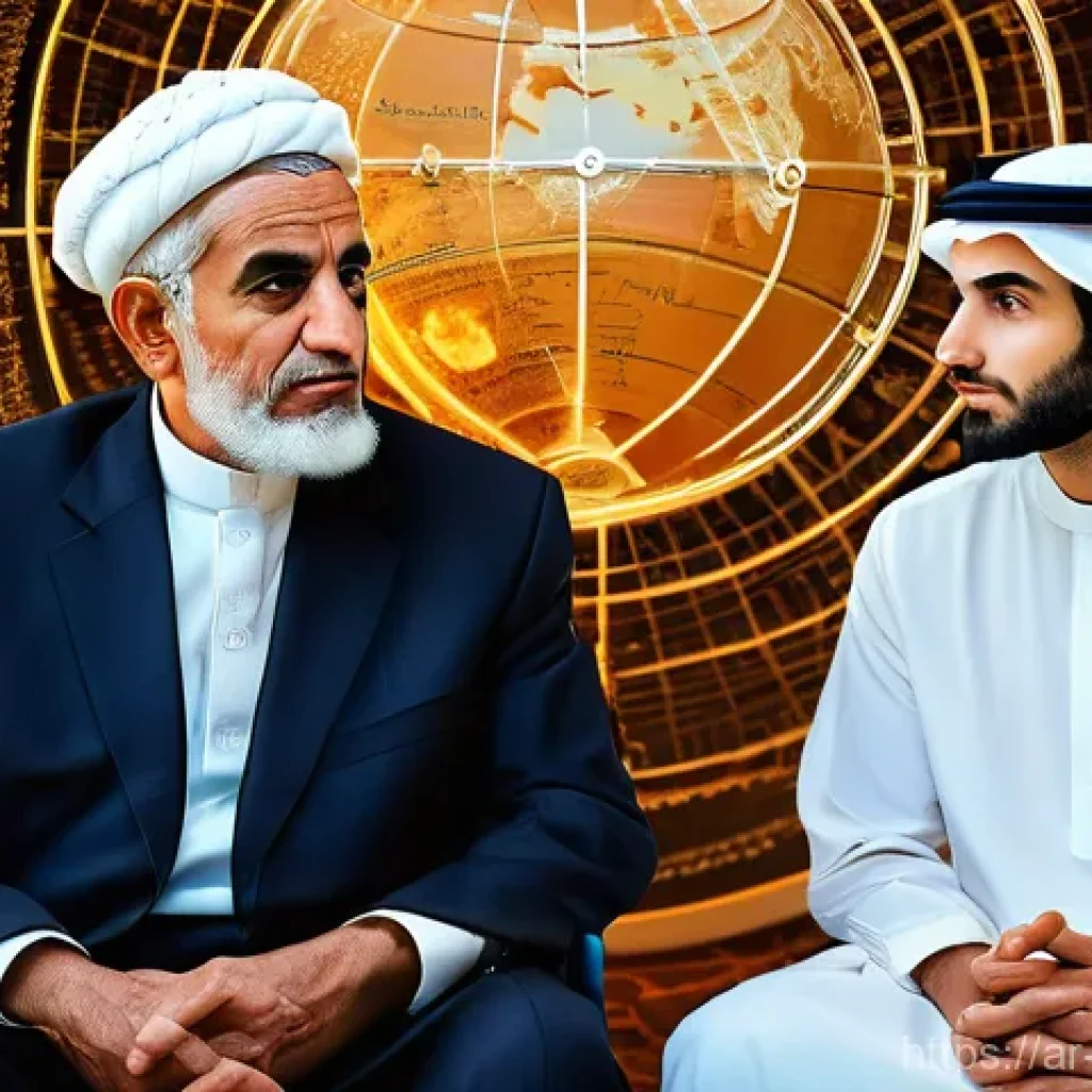 정책분석사와 국제협력 연구의 가치 - **Prompt:** A wise, elderly Arab man with a thoughtful expression and a respectful young Arab adult,...