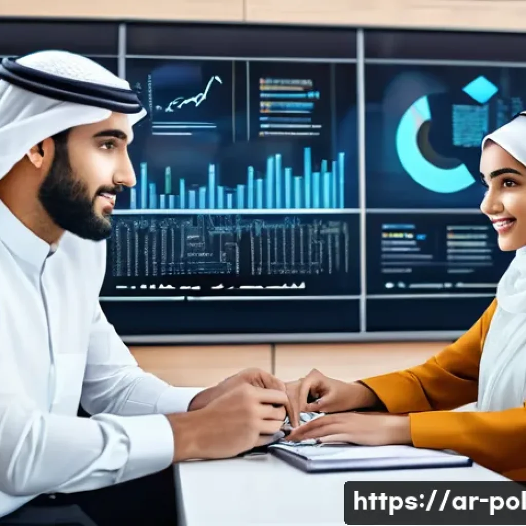정책분석사와 공공정책과 관련된 트렌드 분석 - A modern Middle Eastern public policy analyst office scene featuring a diverse Arab professional man...