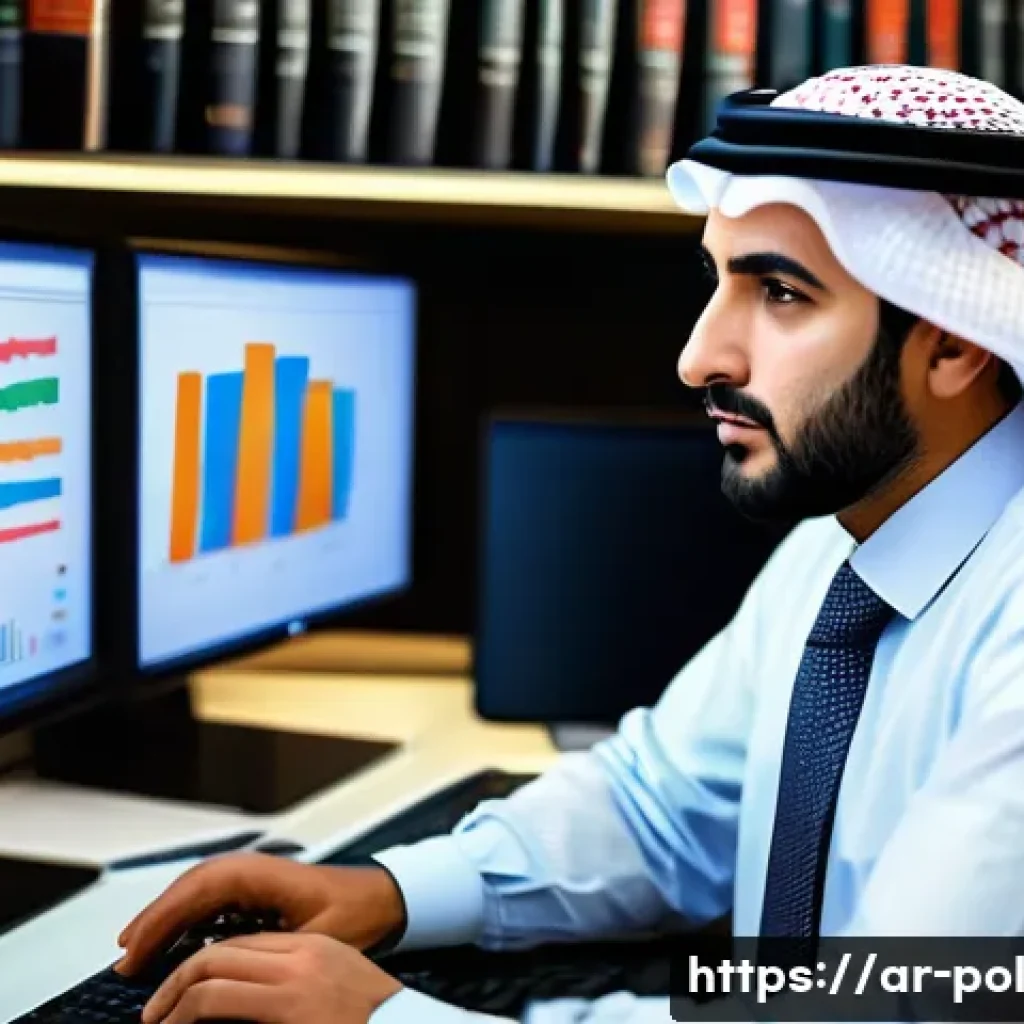 정책분석사와 경력 성장 사례 연구 - A professional Arab male political analyst in a modern office setting, wearing business attire with ...