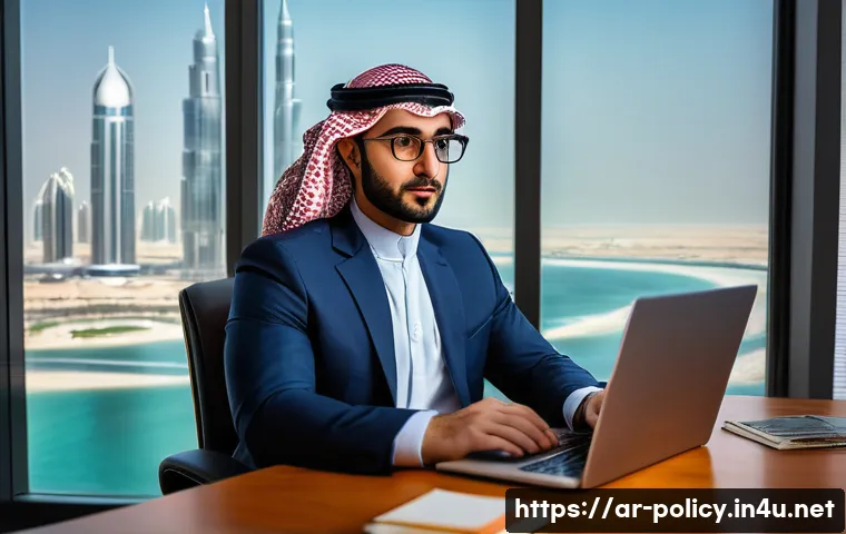정책분석사 인터뷰 성공을 위한 준비 - A professional Middle Eastern man in his early 30s wearing a tailored business suit and glasses, sit...