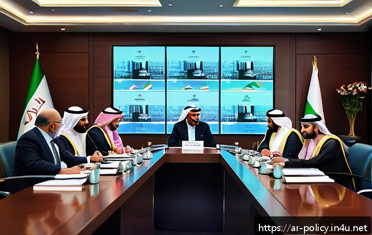 정책분석사와 글로벌 정책 변화 분석 - A detailed scene showing a diverse group of Arab political analysts and economists in a modern confe...