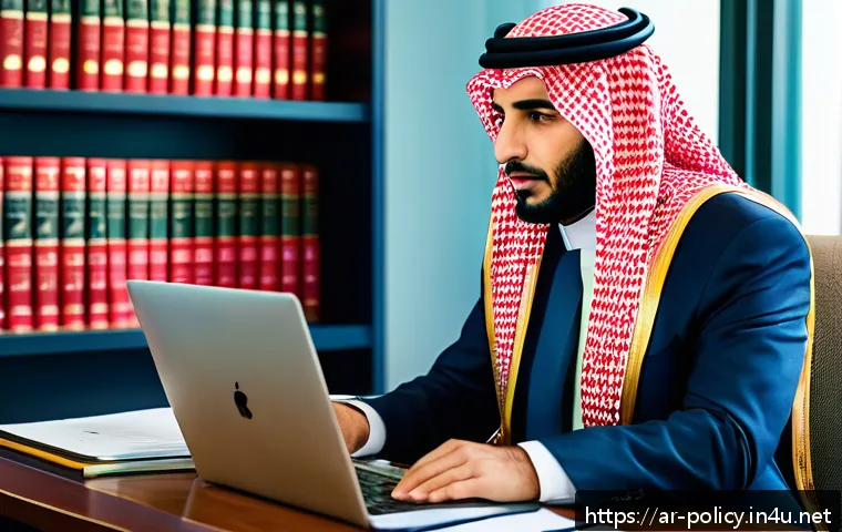 정책분석사 직업 만족도 조사 - A professional Middle Eastern political analyst working in a modern, well-lit office decorated with ...