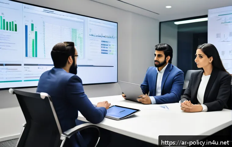 정책분석사와 성공적인 프로젝트 관리 사례 - A professional Middle Eastern woman in modern business attire, sitting at a sleek conference table w...