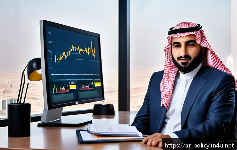 정책분석사와 직무별 연봉 분석 - A professional Middle Eastern policy analyst in formal business attire, sitting confidently at a mod...