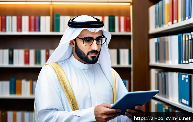 정책분석사 시험 커트라인 정보 - A professional Arab policy analyst in a modern office setting, wearing business attire and glasses, ...